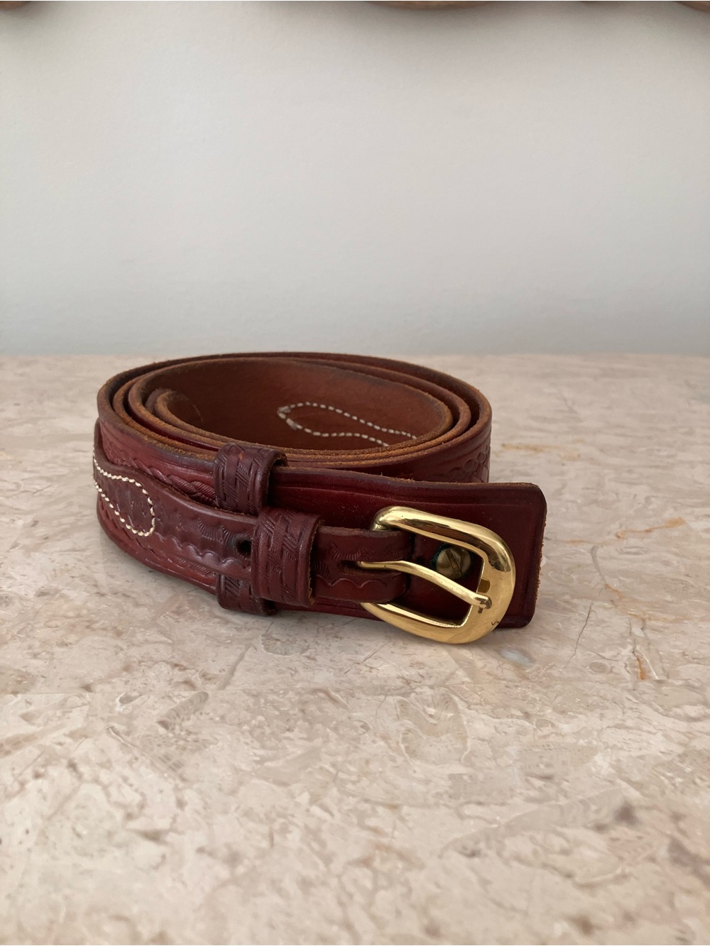 Triple K 53A-48 Men's Dark Brown Leather Belt with Gold Buckle